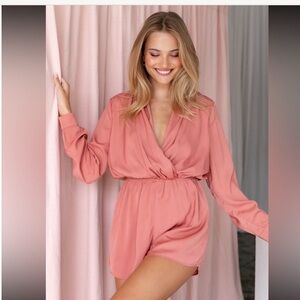 Petal & Pup Pink Long Sleeve Silky Romper, M